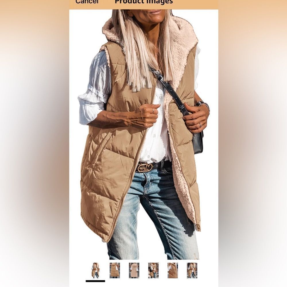 NWT Small PRETTYGARDEN Reversible Long Vests Sleeveless Fleece Jacket Hoodie